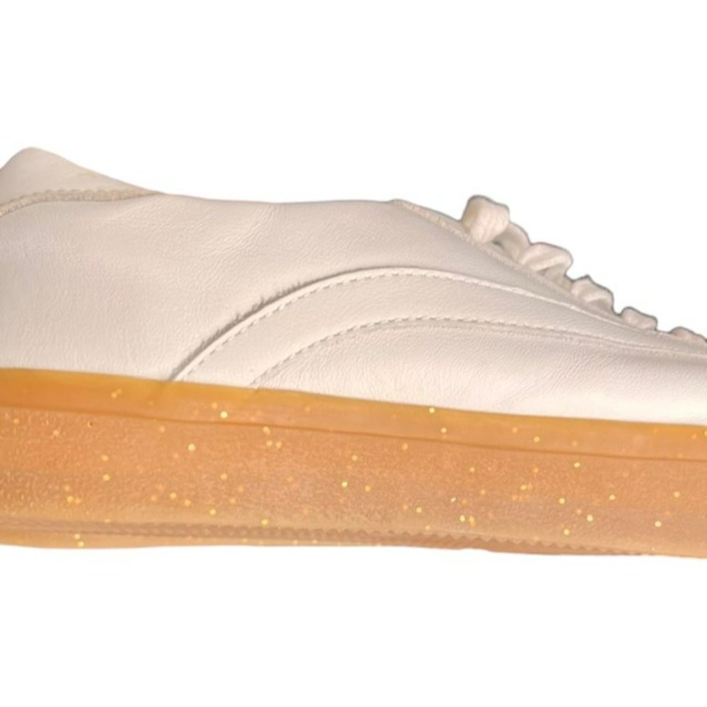 Madewell Low Sidewalk Leather Sneakers Glitter Gum Sole - White - 9.5 - Picture 6 of 10
